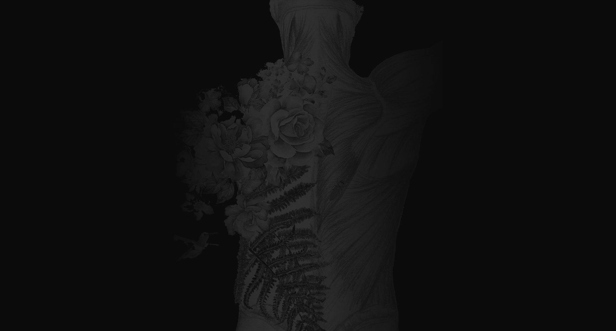 drawing of the human back anatomy with flowers
